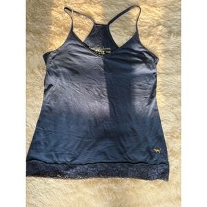 Victoria's Secret PINK‎ Lace Trim Tank Top Navy Blue Racerback